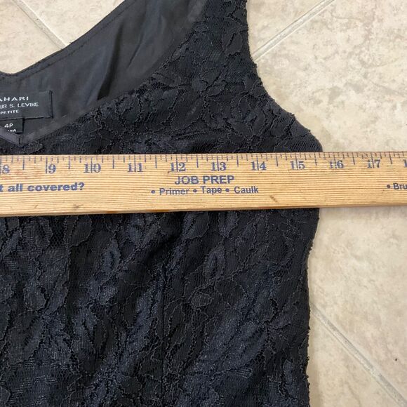 Tahari Petite V- Neck lace overlay fit n flare LBD Dress 4P Black sleeveless - Picture 7 of 11
